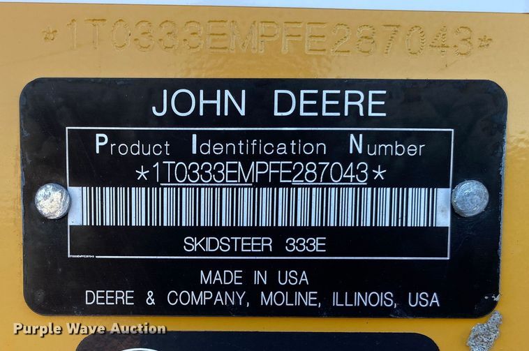 image for item JW9284 2015 John Deere 333E  tracked skid steer loader