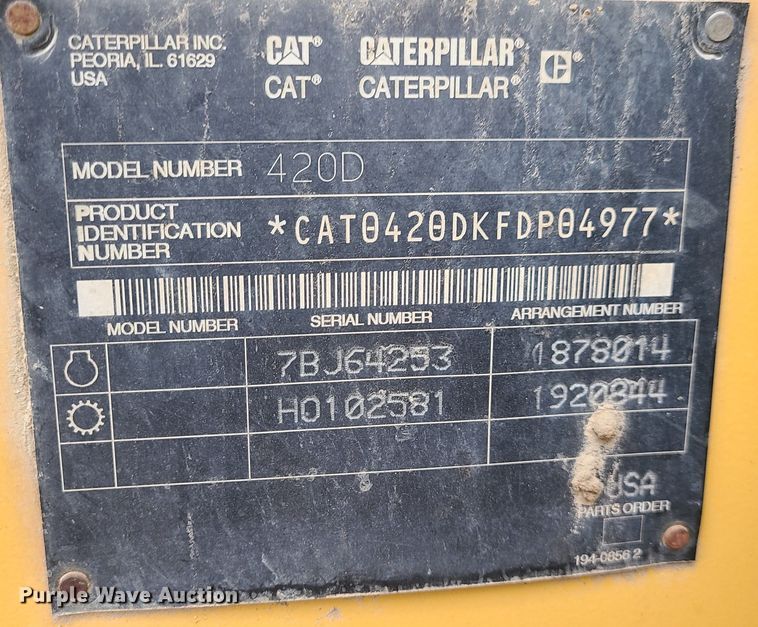image for item JW9859 Caterpillar 420D  backhoe