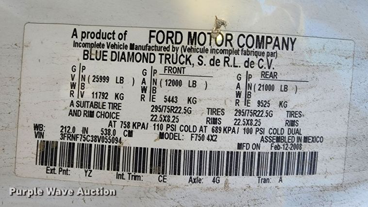 image for item JW9944 2008 Ford F750 Super Duty  bucket truck