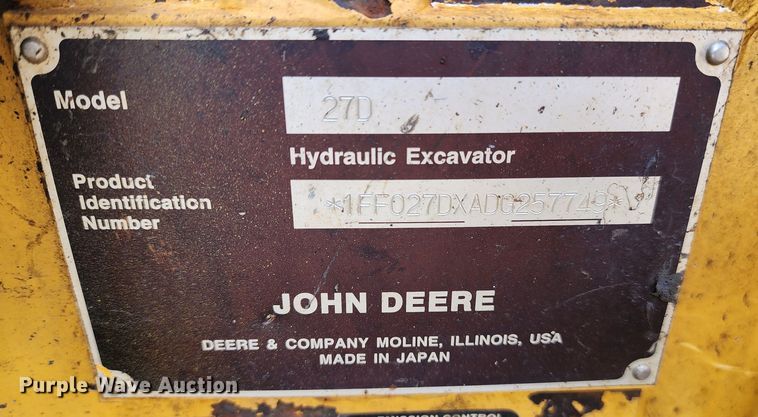 image for item JW9954 2013 John Deere 27D  mini excavator