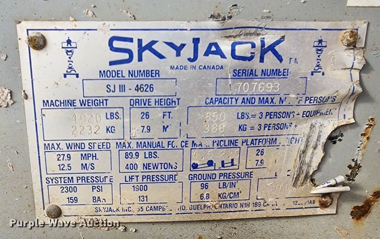 image for item JW9955 2001 Skyjack SJIII 4626  scissor lift