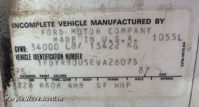 image for item KF9862 1984 Ford L8000  dump truck