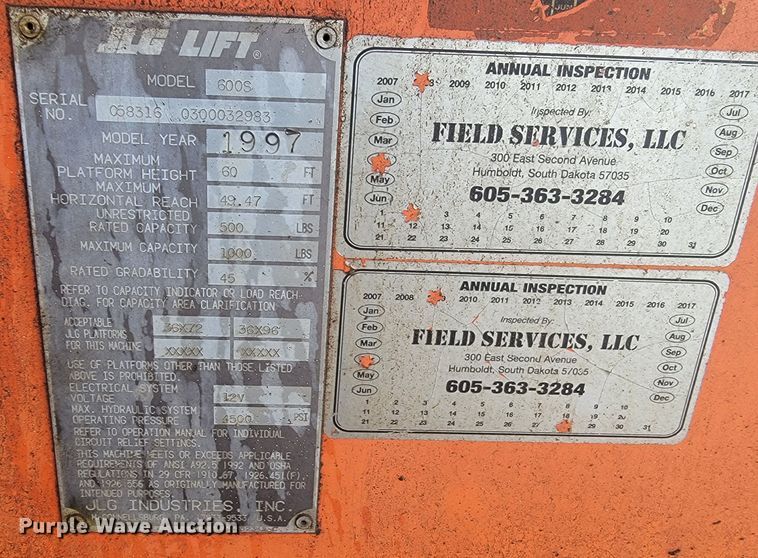 image for item KT9003 1997 JLG 600S  boom lift