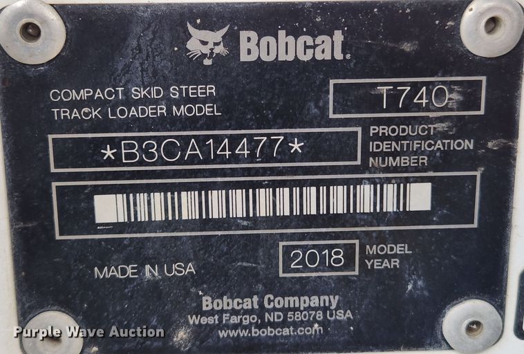 image for item KT9552 2018 Bobcat T740  tracked skid steer loader