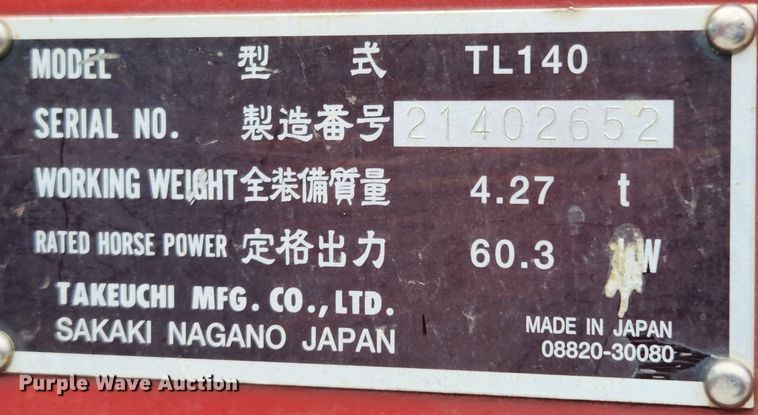 image for item KT9572 2005 Takeuchi TL140  tracked skid steer loader