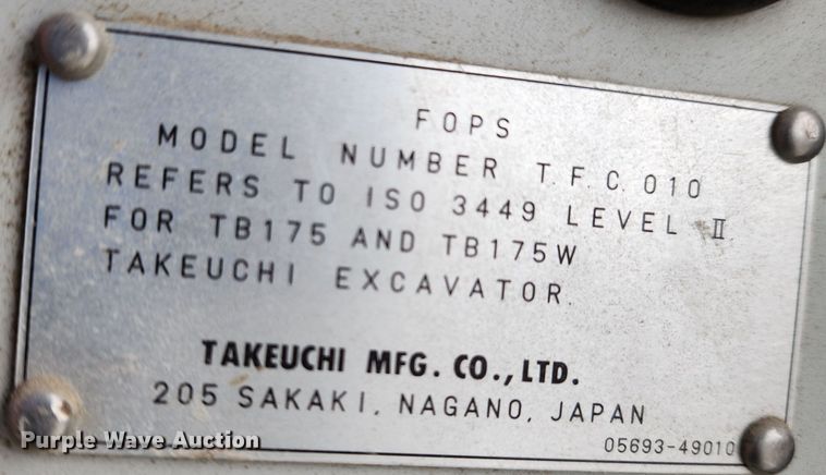image for item KT9574 2005 Takeuchi TB175  mini excavator