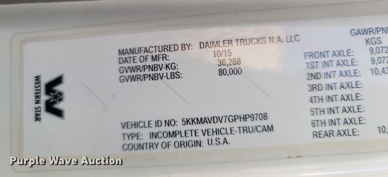 image for item LM9776 2016 Western Star 4700SF  dump truck