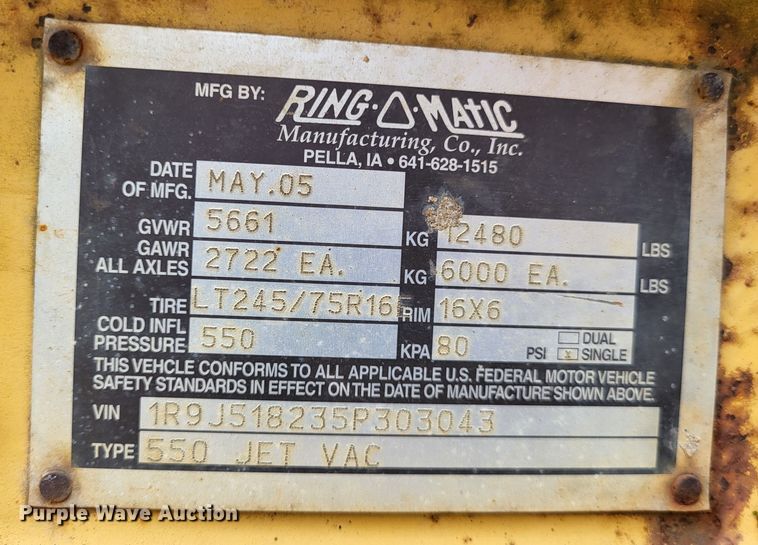 image for item LR9094 2005 Vermeer Ring-O-Matic 550 Jet Vac  vacuum excavator