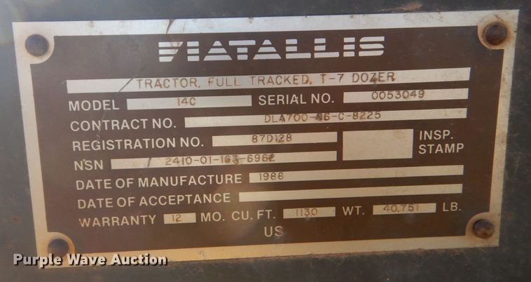 image for item LT9002 1989 Fiat-Allis 14C  dozer