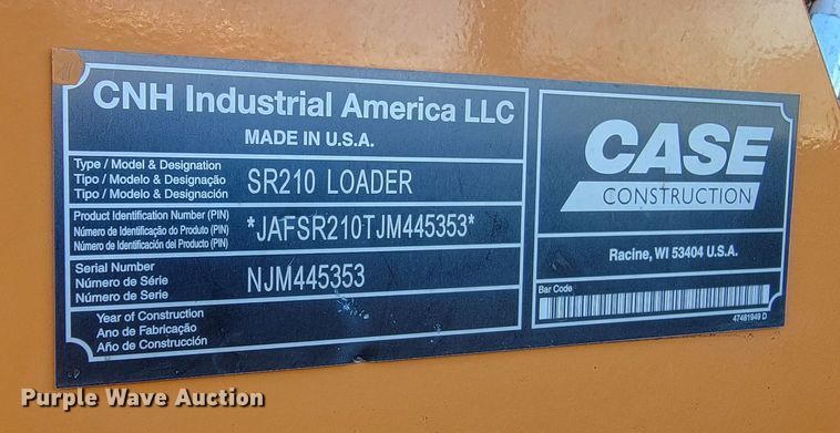 image for item ME9546 2018 Case SR210  skid steer loader