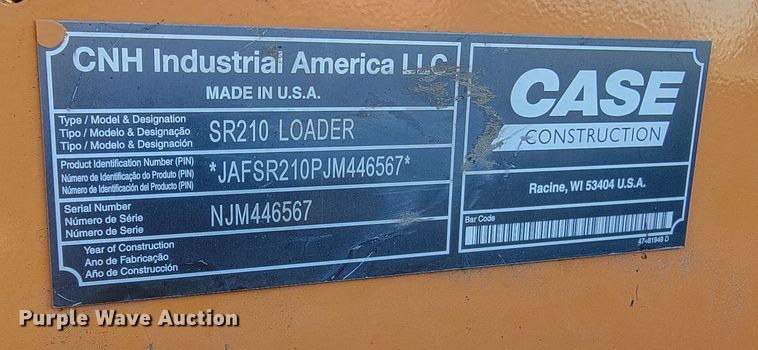 image for item ME9547 2018 Case SR210  skid steer loader