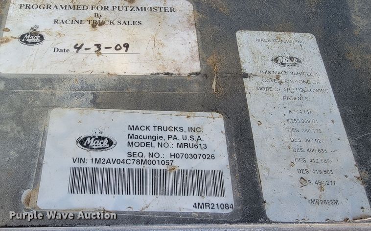 image for item ME9573 2008 Mack MRU concrete pump truck