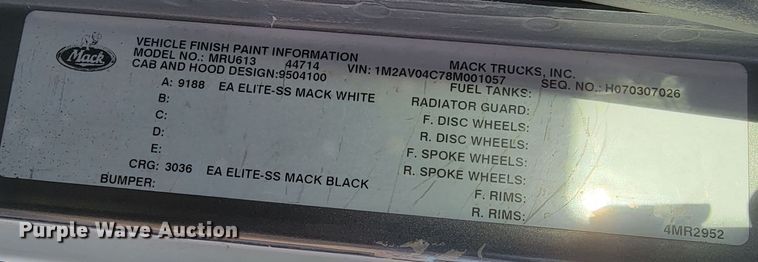 image for item ME9573 2008 Mack MRU concrete pump truck