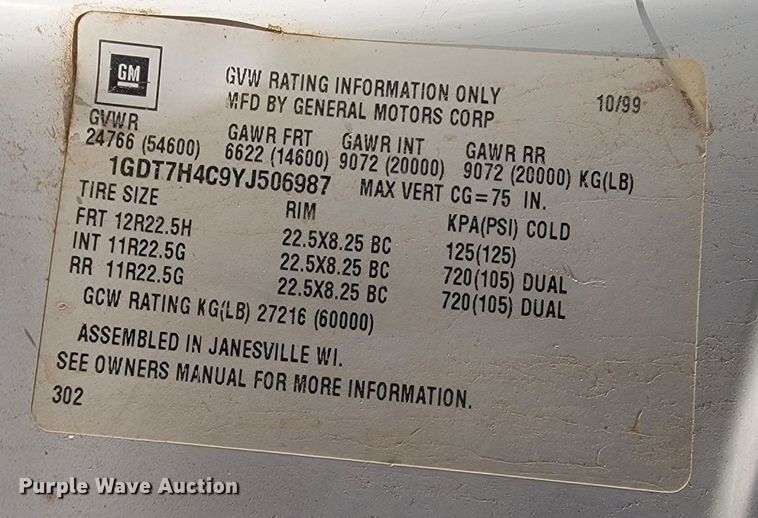 image for item ME9575 2000 GMC C8500  dump truck