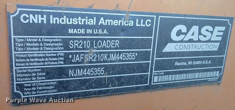 image for item ME9586 2018 Case SR210  skid steer loader