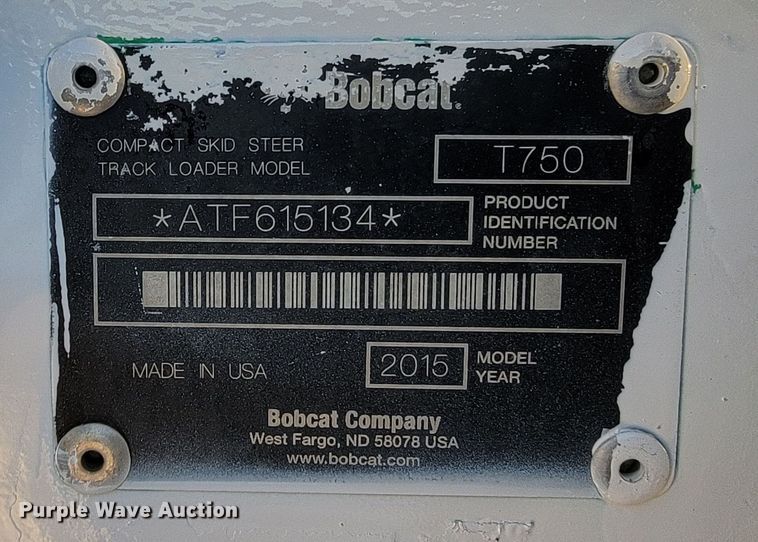 image for item ME9615 2015 Bobcat T750  tracked skid steer loader
