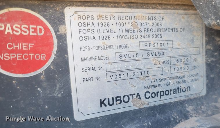 image for item MH9581 2015 Kubota SVL90-2  tracked skid steer loader