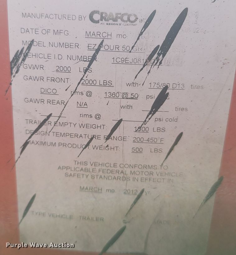 image for item MH9605 2012 Crafco EZ-Pour 50  melter applicator