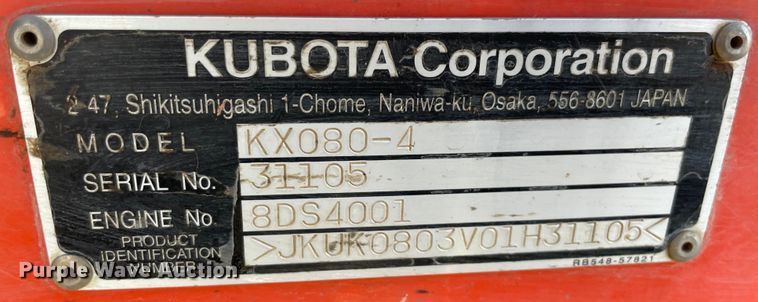 image for item MI9589 2014 Kubota KX080-4  mini excavator