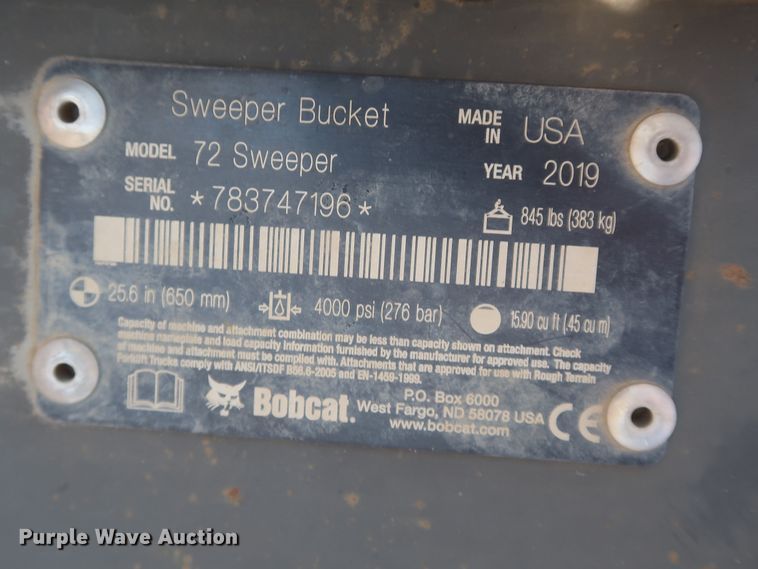 image for item MJ9199 2019 Bobcat 72 Sweeper  skid steer sweeper