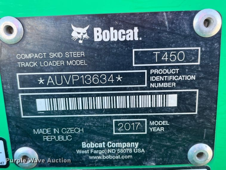 image for item MW9427 2017 Bobcat T450  tracked skid steer loader