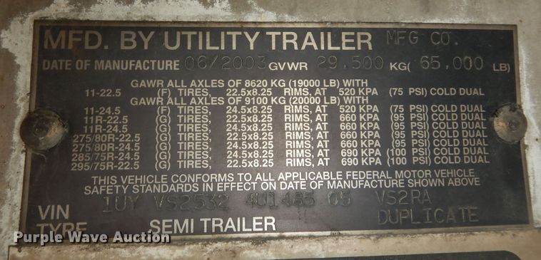 image for item DI6847 2004 Utility VS2RA  refrigerated van trailer