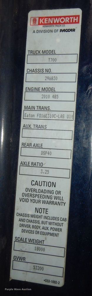 image for item DI6850 2012 Kenworth T700  semi truck