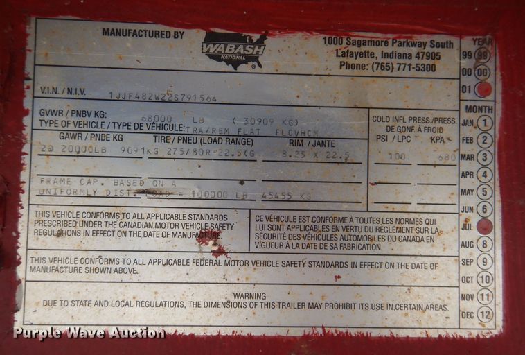 image for item DK2045 2002 Wabash  flatbed trailer