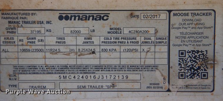 image for item DK6998 2018 Manac 4C240A200  bottom dump trailer