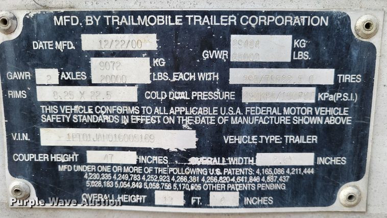 image for item DO3458 2001 Trailmobile  dry van trailer