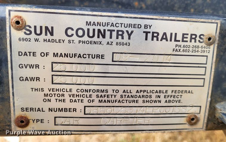 image for item DO3459 2015 Sun Country Trailers  car carrier