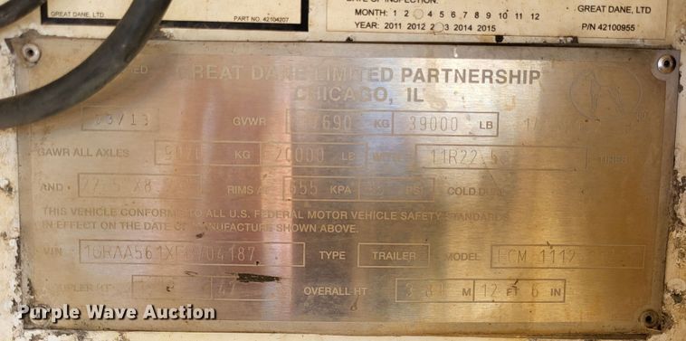 image for item DO3480 2014 Great Dane ECM-1112-11228  refrigerated van trailer