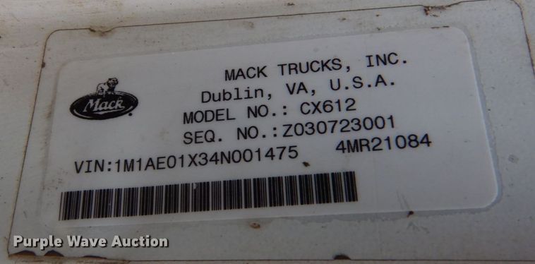 image for item DP8598 2004 Mack CX612  roll-off container truck