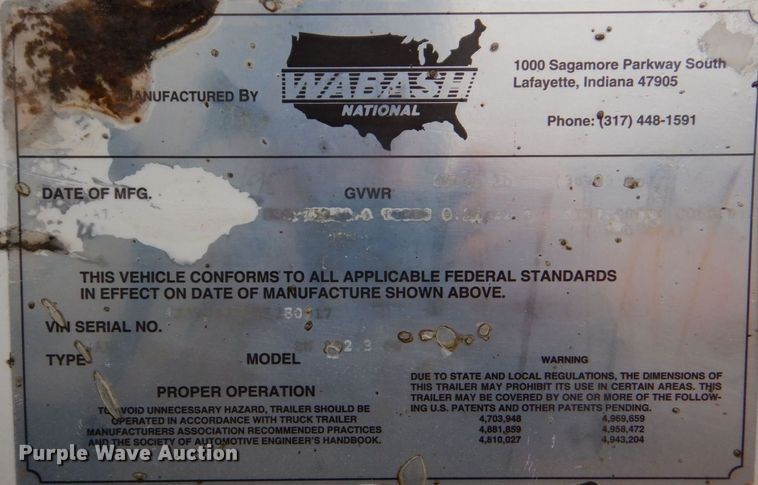 image for item DP8606 1996 Wabash 1923CW  dry van trailer