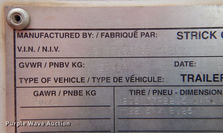 image for item DQ1913 2003 Strick Corp  dry van trailer