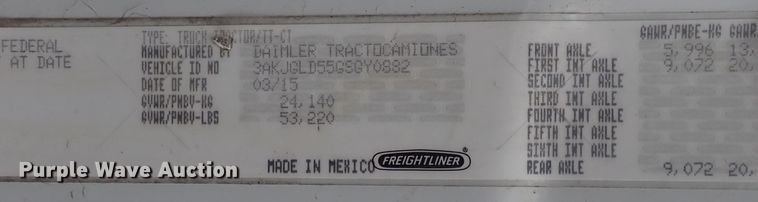 image for item DQ5032 2016 Freightliner Cascadia Evolution  semi truck