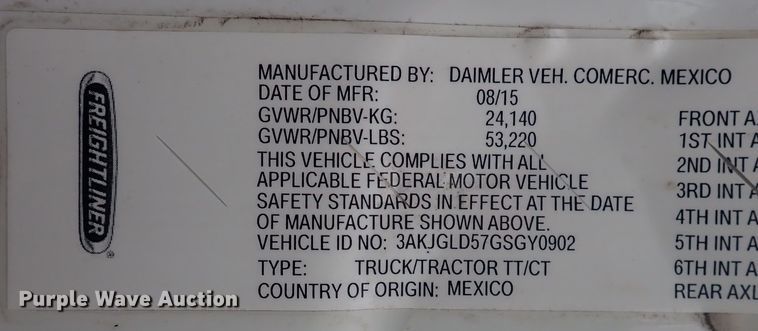 image for item DQ5033 2016 Freightliner Cascadia Evolution  semi truck