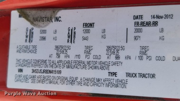 image for item DQ5378 2013 International ProStar Plus  semi truck
