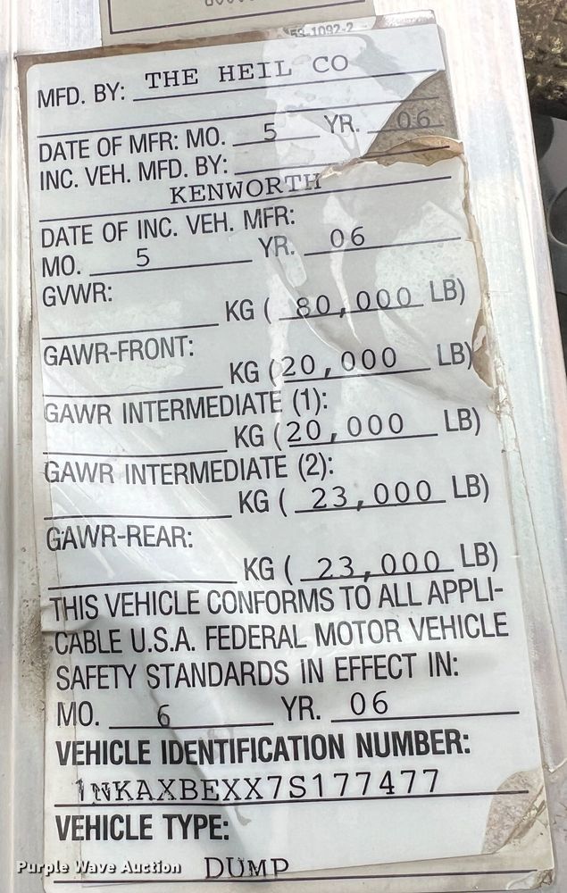 image for item ID9257 2007 Kenworth T800  dump truck