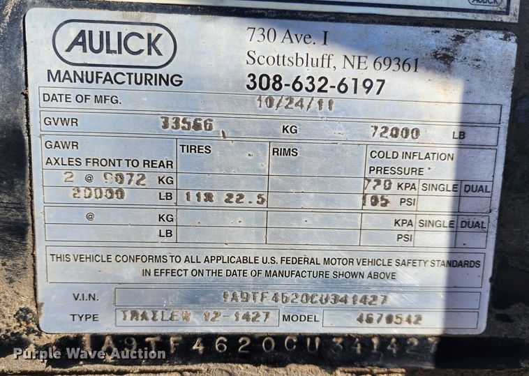 image for item IL9074 2012 Aulick Aultimate 4670542  live bottom trailer