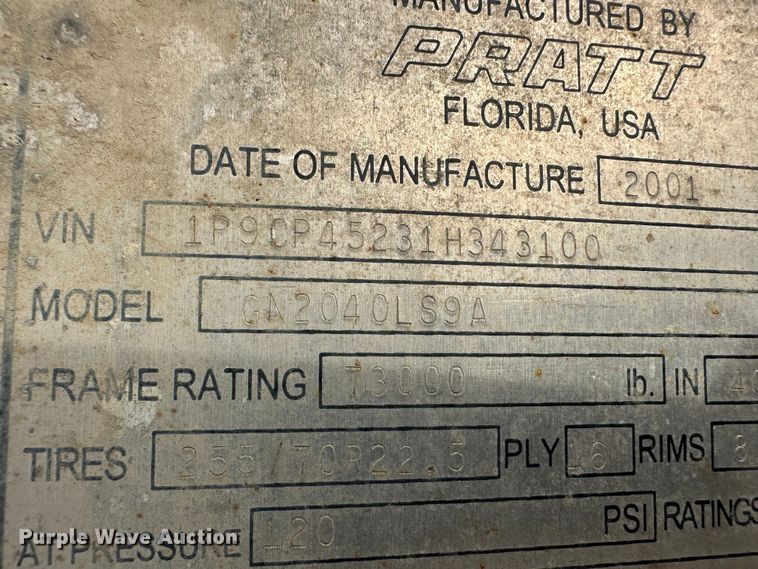 image for item JD9736 2001 Pratt GN2040LS9A  container trailer