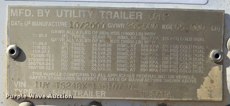 image for item JV9469 2001 Utility Trailers  dry van trailer