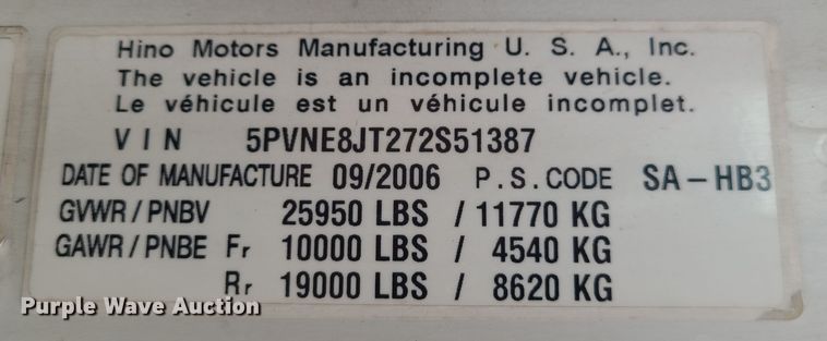image for item JW9881 2007 Hino 268  box truck