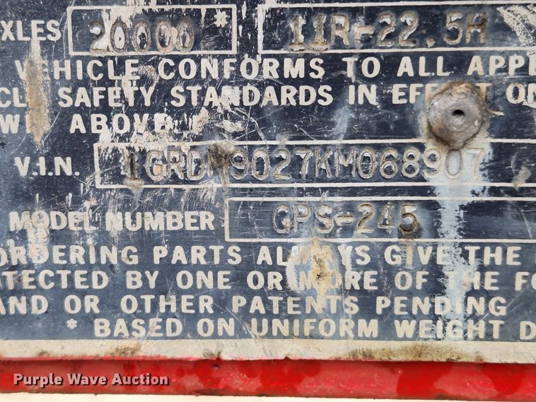 image for item KT9556 1989 Great Dane GPS-245  flatbed trailer