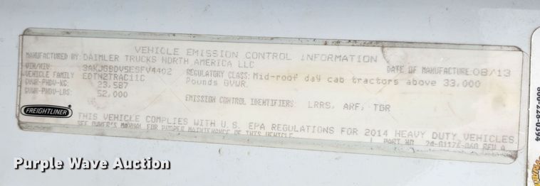 image for item KT9584 2014 Freightliner Cascadia  semi truck