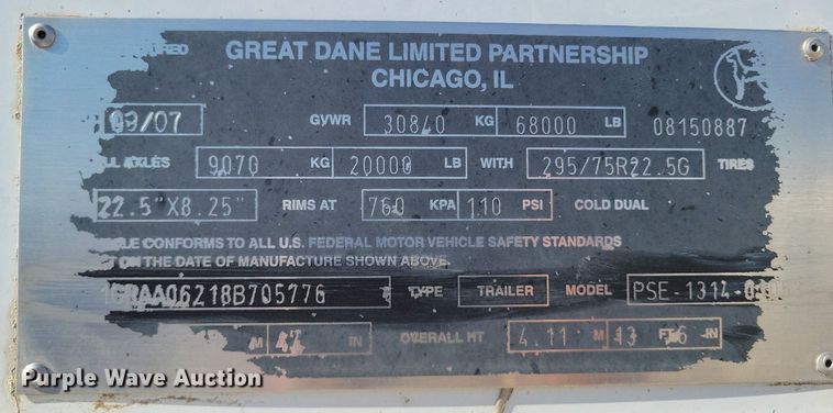 image for item LG9379 2008 Great Dane PSE-1314-01053  dry van trailer