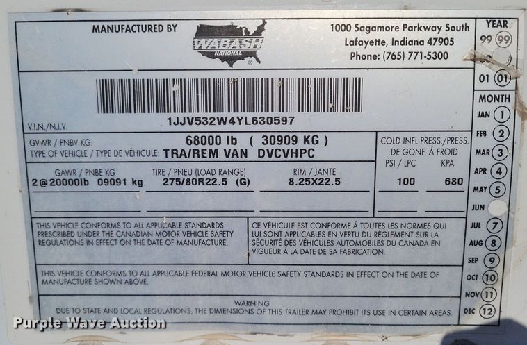 image for item LG9381 2000 Wabash National  dry van trailer