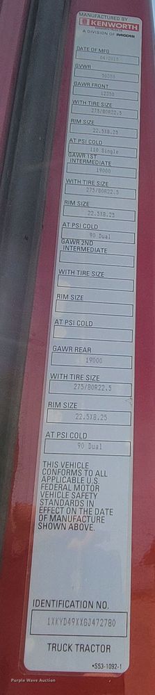 image for item LL9755 2016 Kenworth T680  semi truck