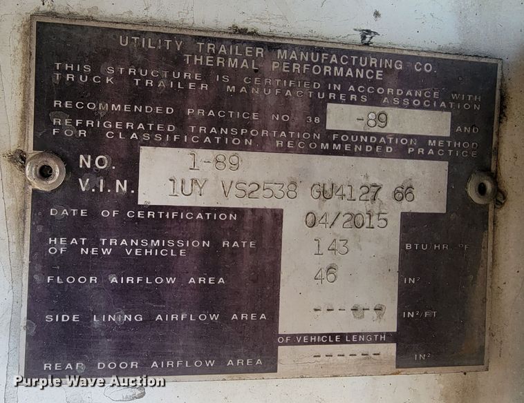 image for item LL9757 2016 Utility 300R refrigerated van trailer