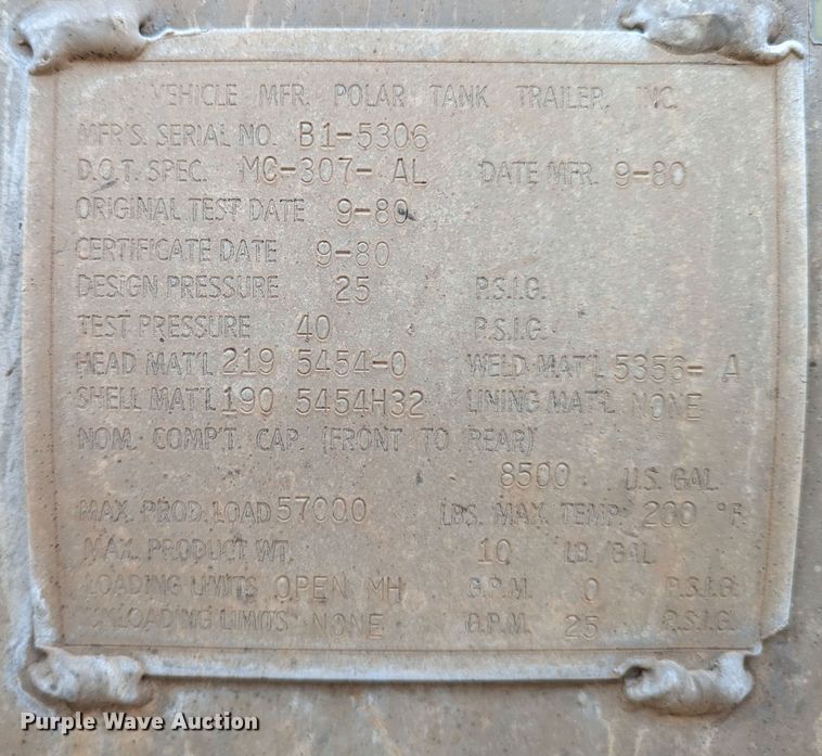 image for item LP9108 1981 Polar  tank trailer